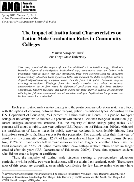 Product picture The Impact of Institutional Characteristics on Latino Male..